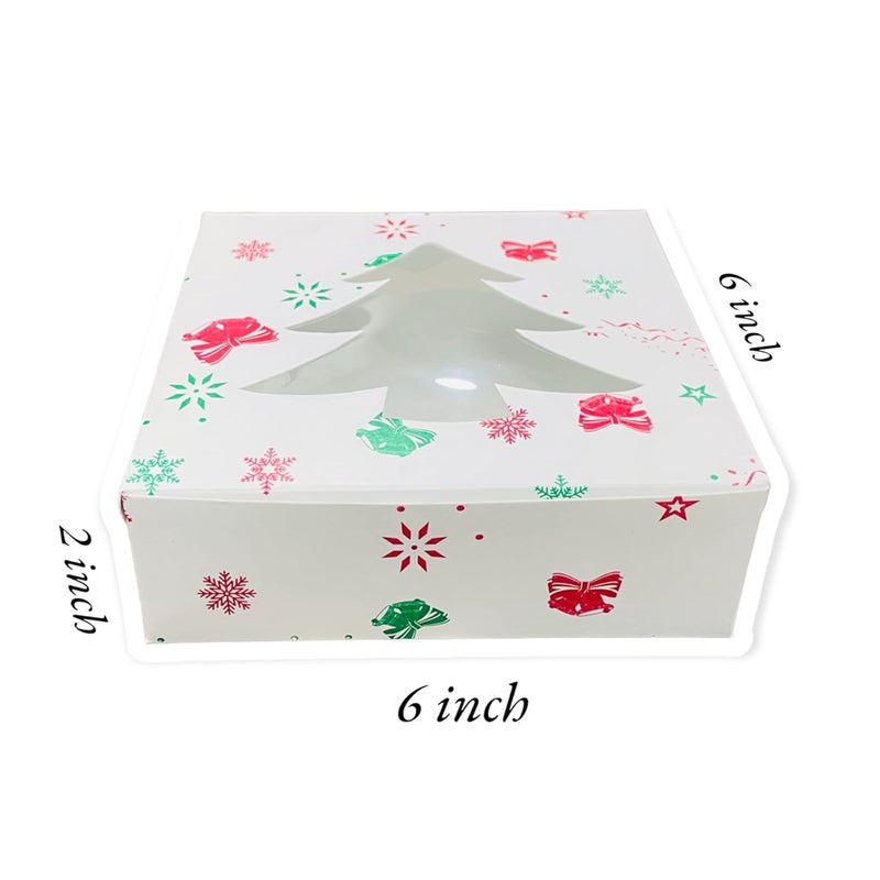BIG BOX صندوق كبير 20 قطعة لعيد الميلاد 6 × 6 × 2 بوصة لصندوق هدايا المخبوزات لحفلة عيد الميلاد المفضلة للحلويات الكعك البسكويت البراونيز الدونات هدايا - Image 3