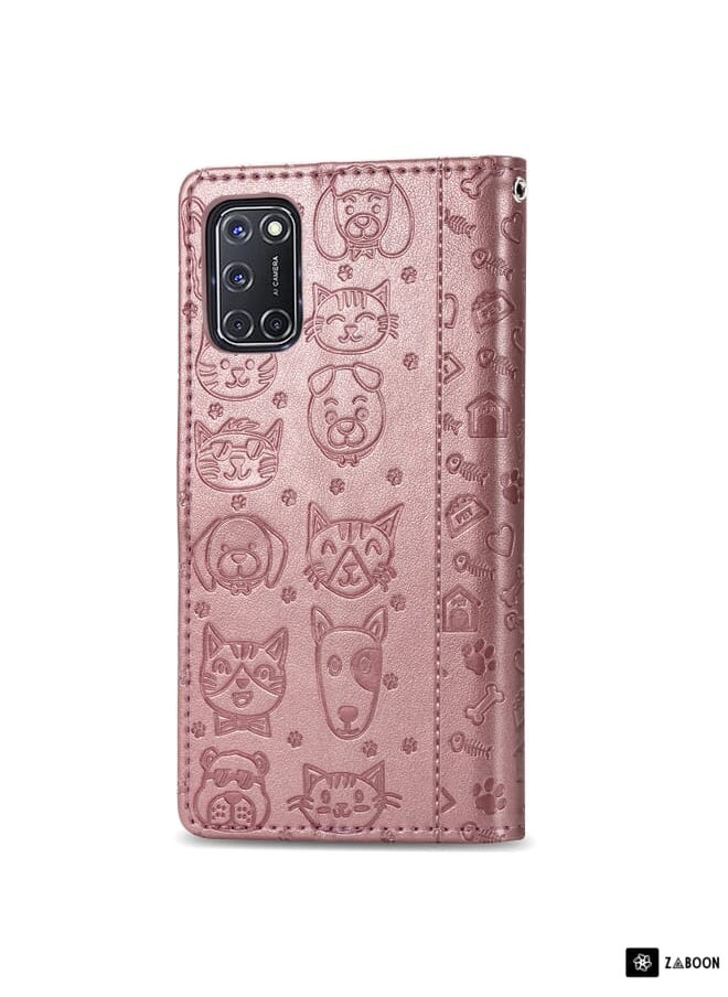 Green Tiger - For OPPO A92 / A72 / A52 Lovely Cat and Dog Embossing Pattern Horizontal Flip Leather Case , with Holder & Card Slots & Wallet & Cartoon Clasp & Lanyard(Rose Gold) - Image 1