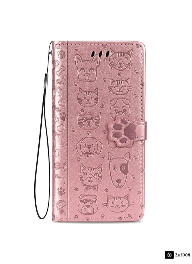 Green Tiger - For OPPO A92 / A72 / A52 Lovely Cat and Dog Embossing Pattern Horizontal Flip Leather Case , with Holder & Card Slots & Wallet & Cartoon Clasp & Lanyard(Rose Gold) - Image 1