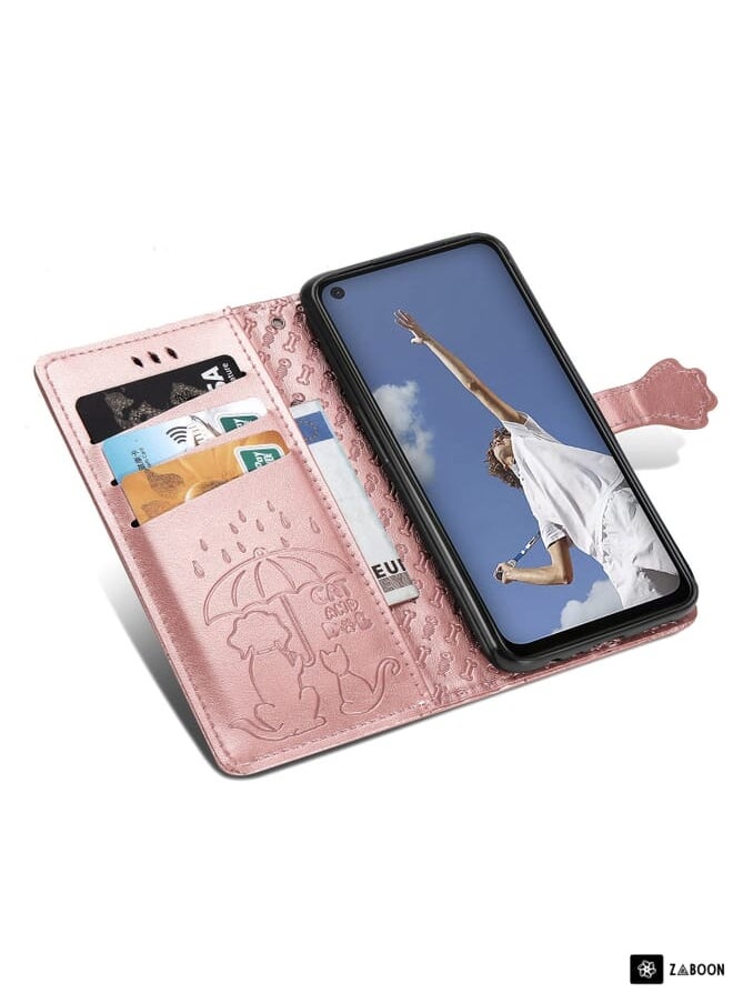Green Tiger - For OPPO A92 / A72 / A52 Lovely Cat and Dog Embossing Pattern Horizontal Flip Leather Case , with Holder & Card Slots & Wallet & Cartoon Clasp & Lanyard(Rose Gold) - Image 1