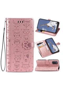 For OPPO A92 / A72 / A52 Lovely Cat and Dog Embossing Pattern Horizontal Flip Leather Case , with Holder & Card Slots & Wallet & Cartoon Clasp & Lanyard(Rose Gold)