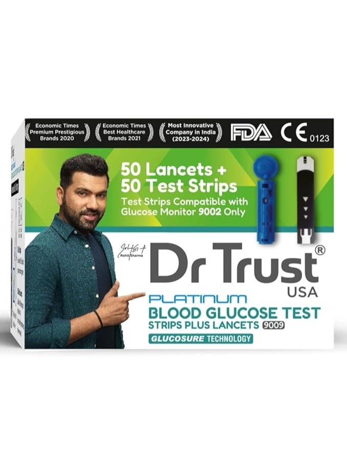 Dr Trust Compatible with Dr Trust PLATINUM Blood Glucose 50 Test Strips with 50 Lancets - Image 1