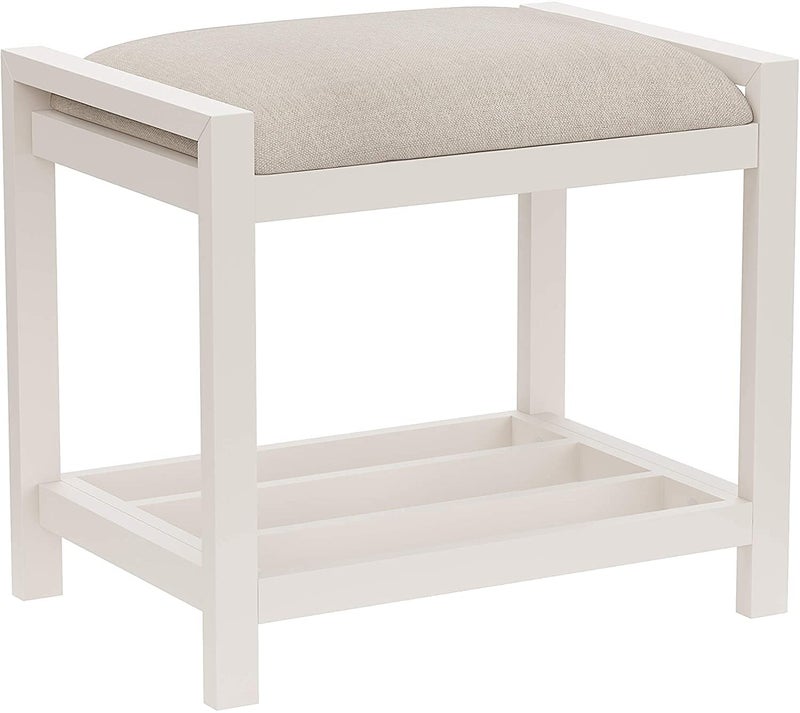 INDIAN DECOR INDIAN DECOR 37051 Large Vanity Stool with Metal Legs Cushion Vanity Chair Dressing Makup Stool Bench Vanity Seat for Bedroom Living Room Bathroom Ottoman for Women Girl Mom Mother White  - Image 1