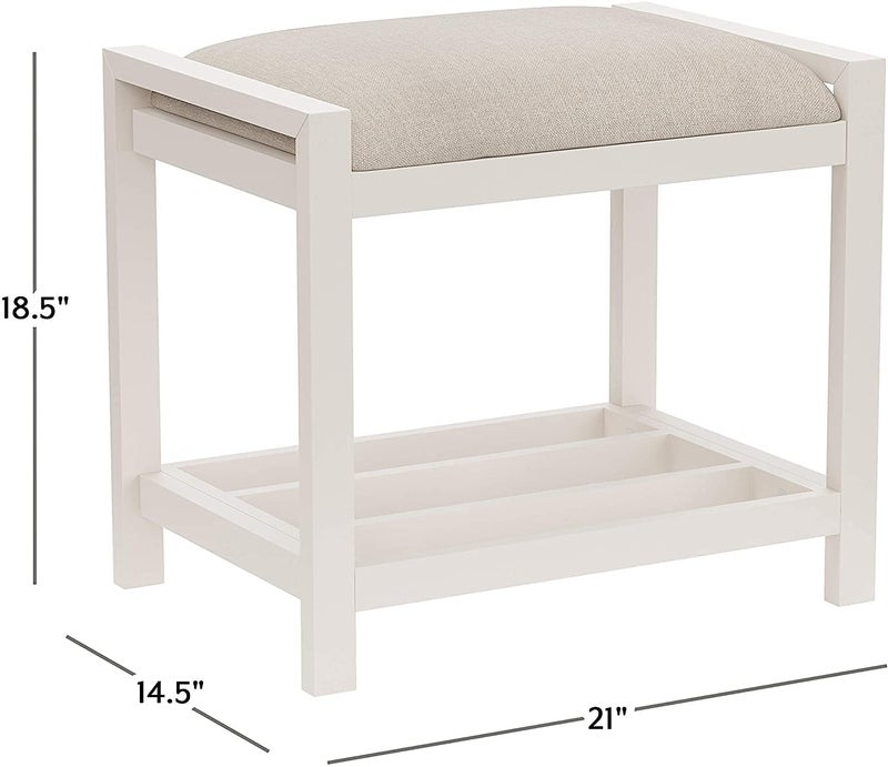 INDIAN DECOR INDIAN DECOR 37051 Large Vanity Stool with Metal Legs Cushion Vanity Chair Dressing Makup Stool Bench Vanity Seat for Bedroom Living Room Bathroom Ottoman for Women Girl Mom Mother White  - Image 3