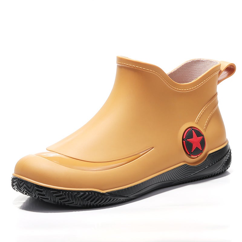 New fashion short rain shoes mens four seasons water boots low non-slip fishing water shoes waterproof rain shoes factory direct sales Yellow (single shoe)