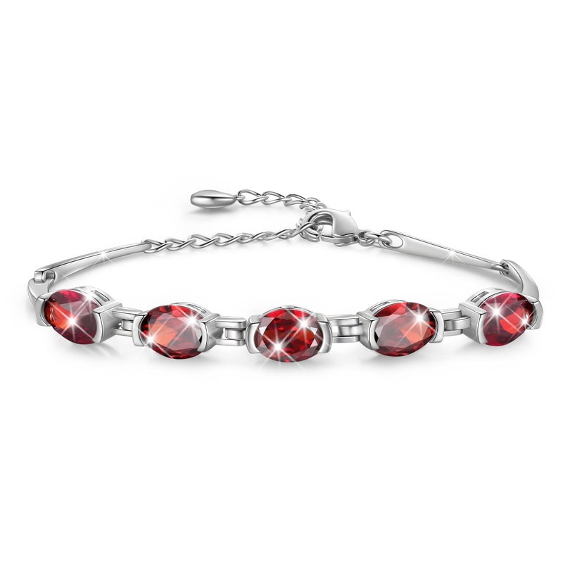 Juwaliy 18K White Gold Plated Oval Tennis Bracelets for Women,January Birthstone Bracelet Red Garnet Jewelry Birthday Valentine's Day Gifts for Wife - Image 1