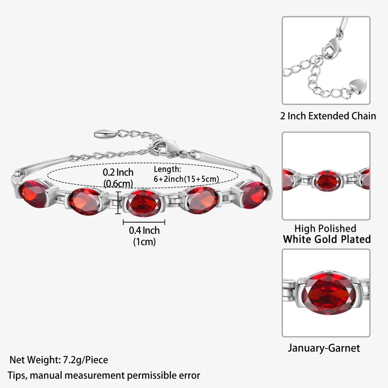 Juwaliy 18K White Gold Plated Oval Tennis Bracelets for Women,January Birthstone Bracelet Red Garnet Jewelry Birthday Valentine's Day Gifts for Wife - Image 5