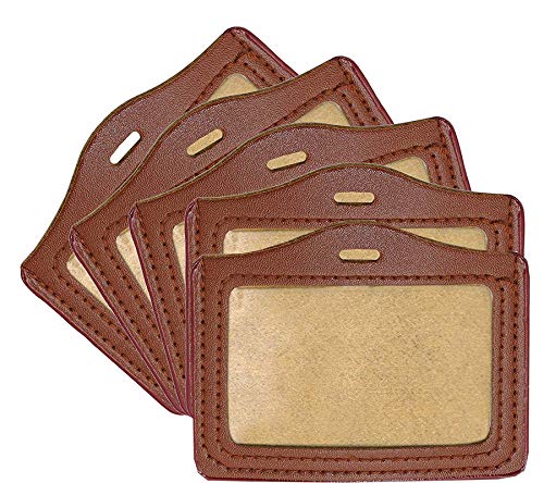 WeKonnect; PU Leather Clear ID Window ID Badge Holder | Horizontal ID Card Holder for Office, Colleges and Schools (Horizontal - Pack of 5) - Image 1