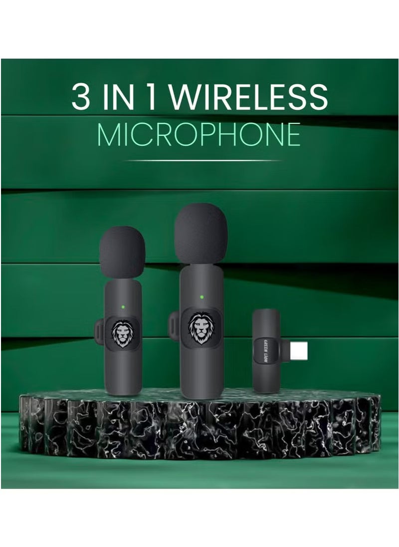 3 In 1 Wireless Microphone / 60mAh Battery Capacity / USB-A / Type-C / Lightning Plugs / 20m Accessible Reception / -42DB Sensitivity / Highly Sensitive / Digital Silicon Microphone / 64DBM Adaptive Noise Reduction / Clear Timbre / Plug & Play - Black