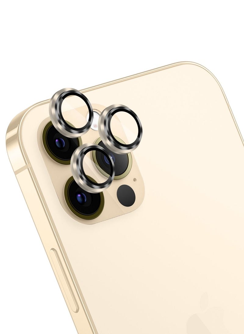 Moxedo Camera Lens Protector, 9H Tempered Glass, Aluminum Alloy Individual Ring Camera Cover Screen Protector Compatible for iPhone 12 Pro 6.1 inch - GOLD - Image 1