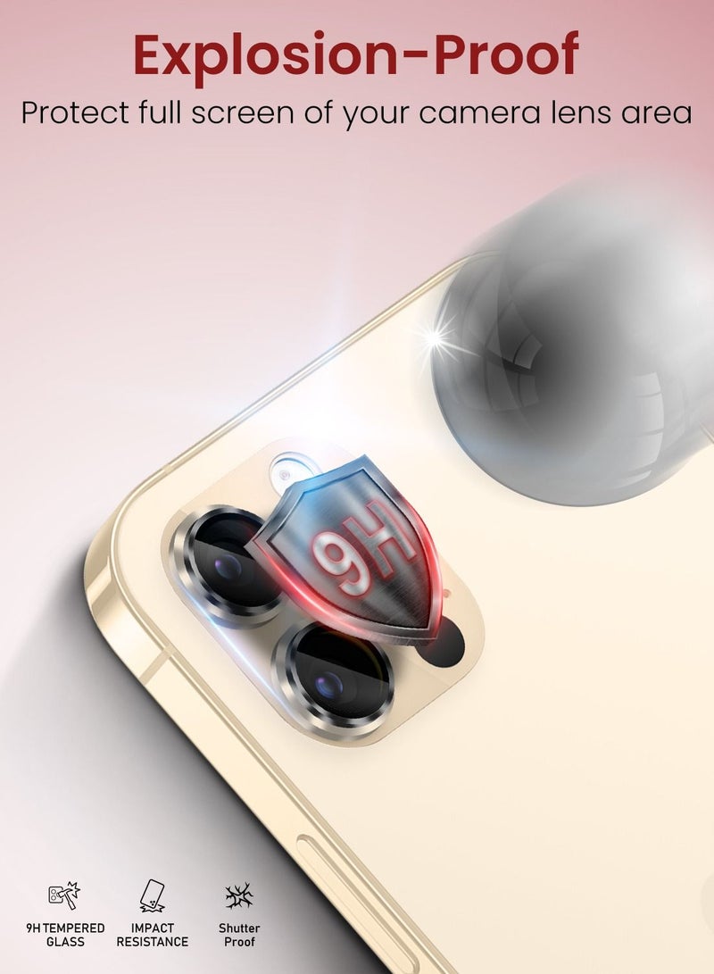 Moxedo Camera Lens Protector, 9H Tempered Glass, Aluminum Alloy Individual Ring Camera Cover Screen Protector Compatible for iPhone 12 Pro 6.1 inch - GOLD - Image 5