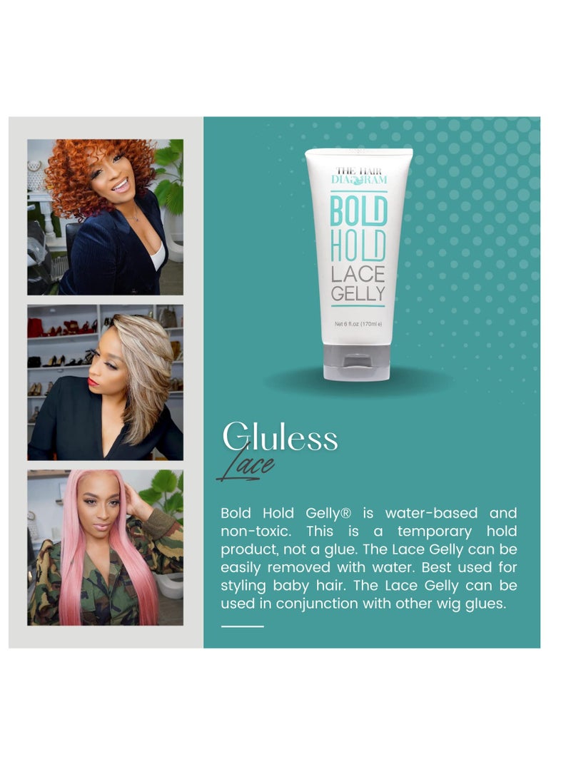 The Hair Diagram - The Hair Diagram - Bold Hold Lace Gelly - Glueless - Temporary Daily Hold For Lace Front Wigs and Hair Systems - Styling Agent For Baby Hairs - Non Toxic - Alcohol Free - Water Based Formula - 6oz - Image 1