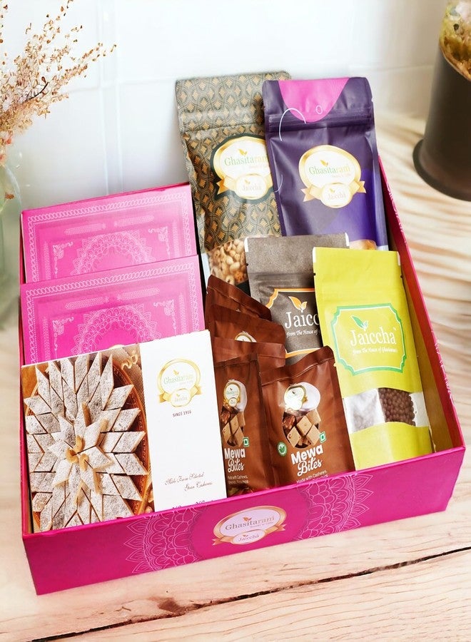 Jaiccha Gifts Ghasitaram Big Hamper Basket of 12 Best Goodies | Gift Hamper| Diwali Gift Hamper|Food Hampers|Gourmet Hampers|