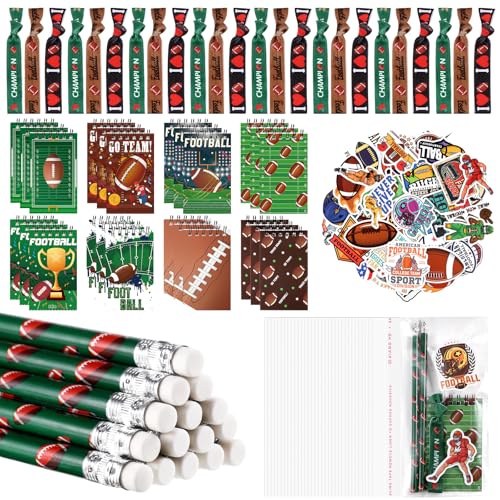 Maxdot 212 Pieces Football Party Favors Set 24 Pencil 24 Bracelets 24 Mini Notepads 100 Stickers 40 Opp Bags for Football Party Supplies Sports Gifts School Classroom Games Rewards Supplies - Image 1