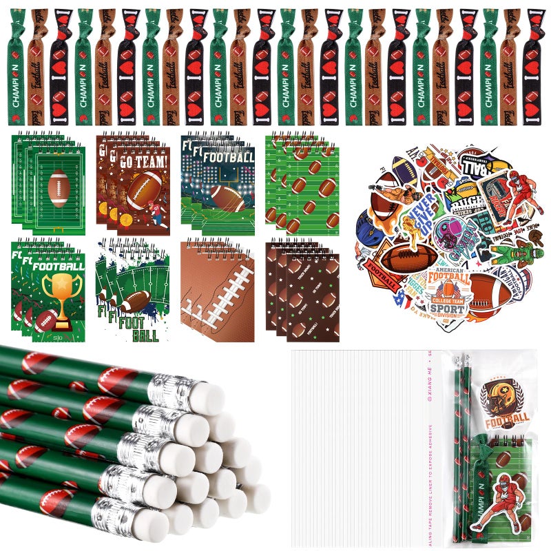 Maxdot 212 Pieces Football Party Favors Set 24 Pencil 24 Bracelets 24 Mini Notepads 100 Stickers 40 Opp Bags for Football Party Supplies Sports Gifts School Classroom Games Rewards Supplies - Image 3
