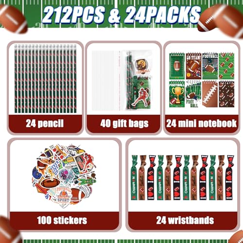 Maxdot 212 Pieces Football Party Favors Set 24 Pencil 24 Bracelets 24 Mini Notepads 100 Stickers 40 Opp Bags for Football Party Supplies Sports Gifts School Classroom Games Rewards Supplies - Image 5