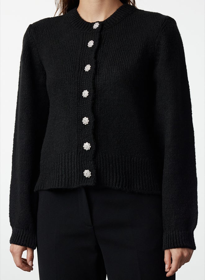 trendyol Black Soft Textured Jewel Button Knitwear Cardigan TWOAW21HI0034 - Image 4