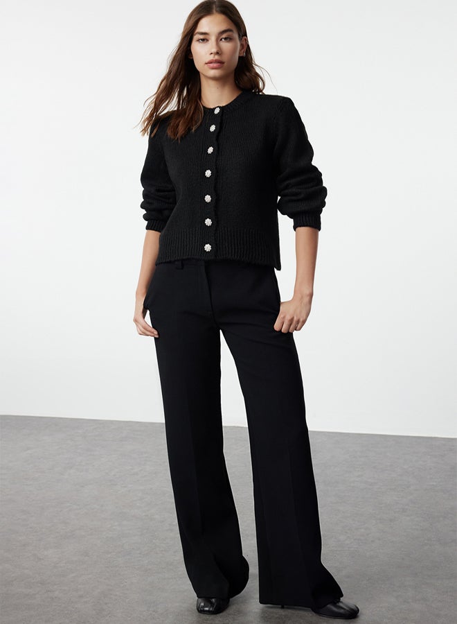 trendyol Black Soft Textured Jewel Button Knitwear Cardigan TWOAW21HI0034 - Image 2