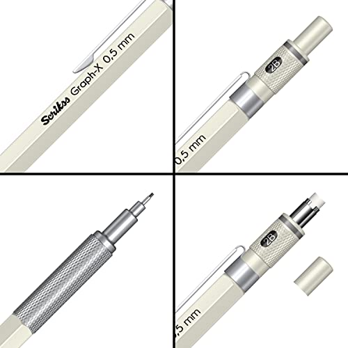 Scrikss 0.5mm Mechanical Clutch Lead Pen Pencil Ivory Brass Body Push Mechanism Graph-X Series Eraser Included - Image 3