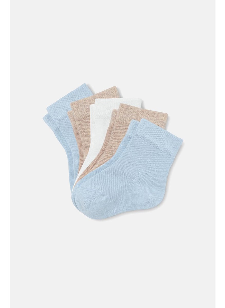 Tchibo Toddlers Boy 5 Pair Plain Socks, Blue and White and Tan  - Image 1