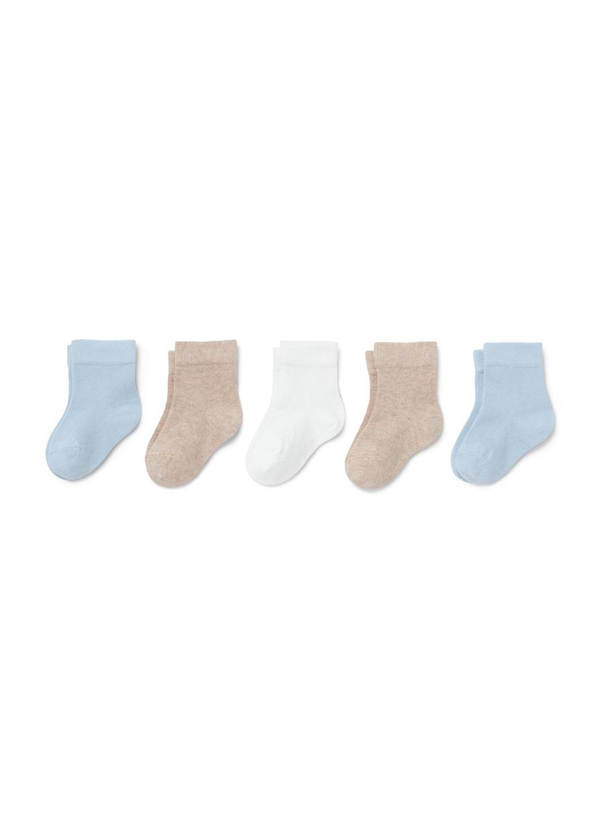 Tchibo Toddlers Boy 5 Pair Plain Socks, Blue and White and Tan  - Image 2