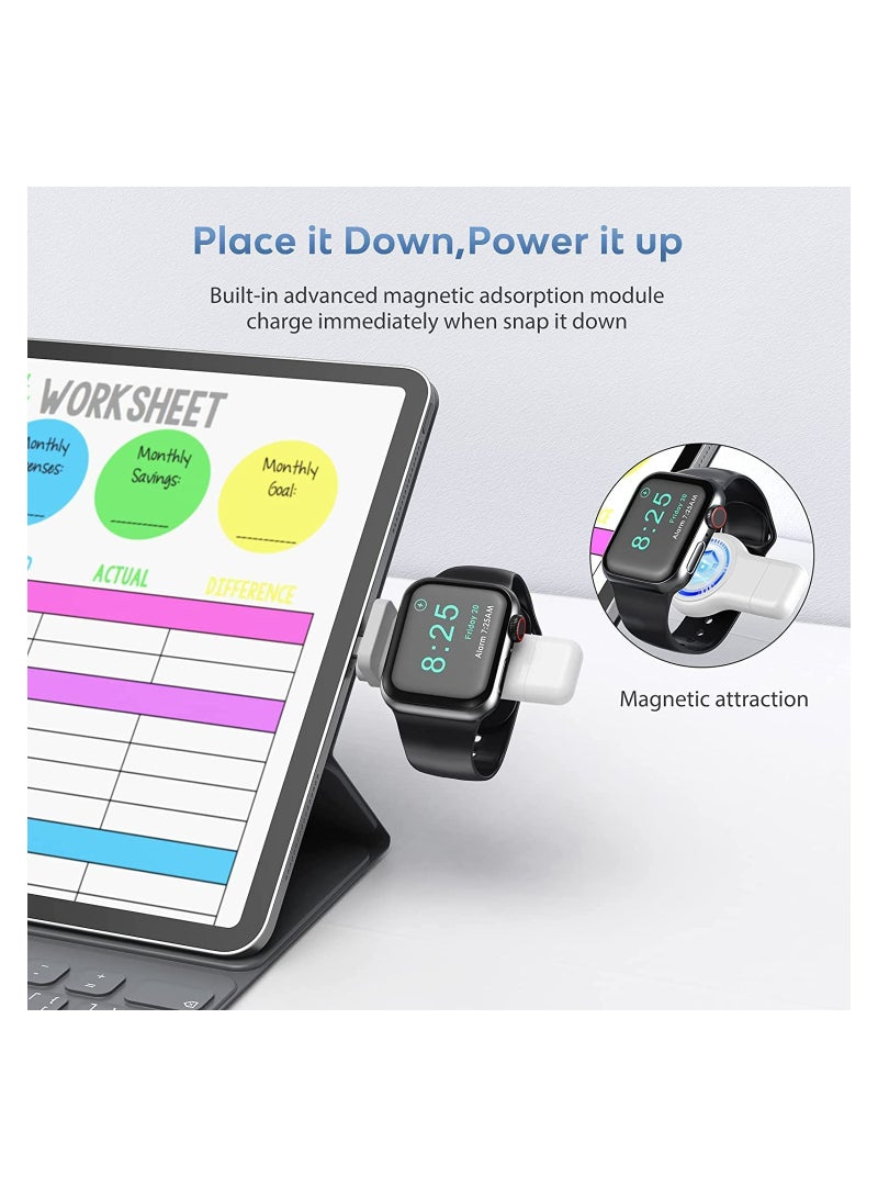 Portable Wireless Charger for Apple Watch, 2 in 1 Fast Charging Magnetic Travel Charger with USB-A & USB-C Compatibility for Series 8 7 SE 6 5 4 3 2 (White) - Image 3