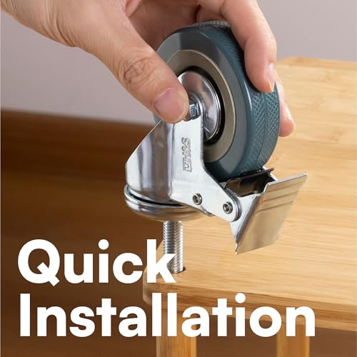 HST H&S Heavy Duty Castor Wheels - Set of 4 75mm (3") Castors with M10 Bolt - PU Swivel Trolley Wheels for Furniture - Lockable Caster with Brakes - Outdoor Wheel Casters - Image 5