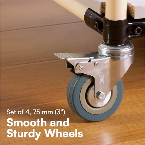 HST H&S Heavy Duty Castor Wheels - Set of 4 75mm (3") Castors with M10 Bolt - PU Swivel Trolley Wheels for Furniture - Lockable Caster with Brakes - Outdoor Wheel Casters - Image 2