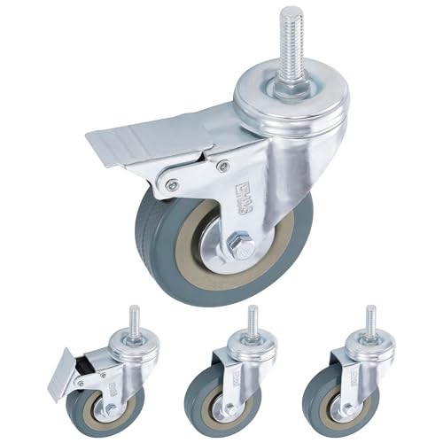 HST H&S Heavy Duty Castor Wheels - Set of 4 75mm (3") Castors with M10 Bolt - PU Swivel Trolley Wheels for Furniture - Lockable Caster with Brakes - Outdoor Wheel Casters - Image 1
