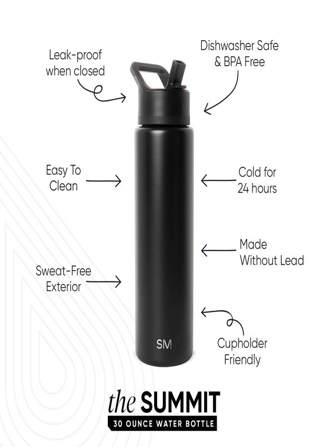 Simple Modern Water Bottle with Straw Lid | Vacuum Insulated Stainless Steel Metal Thermos | Reusable Leak Proof BPA-Free Flask for Sports Gym | Summit Collection | 30oz, Midnight Black - Image 2