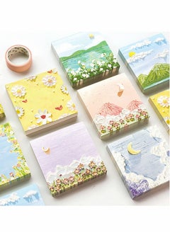 Excefore Colored Sticky Notes, 8 Pack, 100 Sheets Per Pad, Total 800 Sheets, Note pads, Writing pads - Non-Adhesive, Themes Scenery Painting Mountain Beach Flowers Memo Set  - Image 1