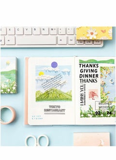 Excefore Colored Sticky Notes, 8 Pack, 100 Sheets Per Pad, Total 800 Sheets, Note pads, Writing pads - Non-Adhesive, Themes Scenery Painting Mountain Beach Flowers Memo Set  - Image 3