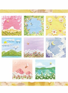 Excefore Colored Sticky Notes, 8 Pack, 100 Sheets Per Pad, Total 800 Sheets, Note pads, Writing pads - Non-Adhesive, Themes Scenery Painting Mountain Beach Flowers Memo Set  - Image 2