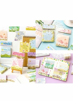 Excefore Colored Sticky Notes, 8 Pack, 100 Sheets Per Pad, Total 800 Sheets, Note pads, Writing pads - Non-Adhesive, Themes Scenery Painting Mountain Beach Flowers Memo Set  - Image 5