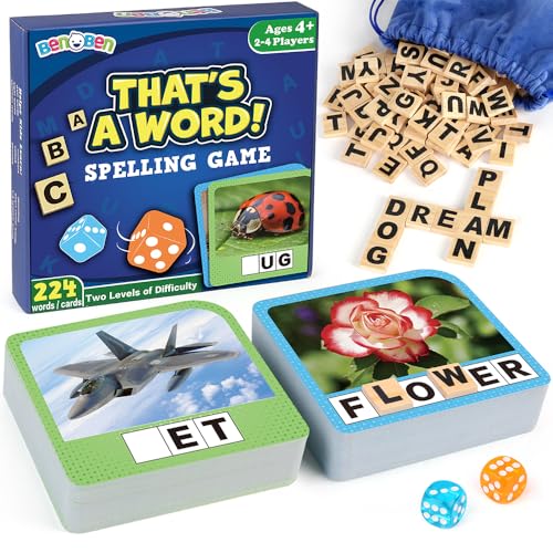 BenBen Spelling Games 224 Flashcards 208 Wood Letter Tiles 14 Players Learning Games for Kids 48 Educational Toys for Kindergarten 1st 2nd Grade Preschool Classroom Must Haves - Image 1