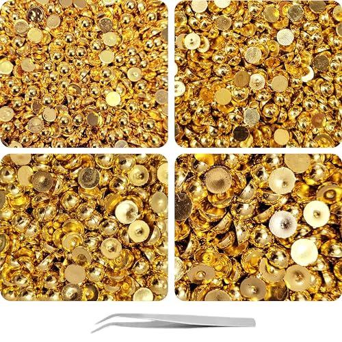 INDIKONB 2600 Half Cut Gold CCB Plastic Beads - Flat Back Beads for DIY Crafts, Jewelry Making - Sizes 4 5 6 8 mm (Large) - Image 1