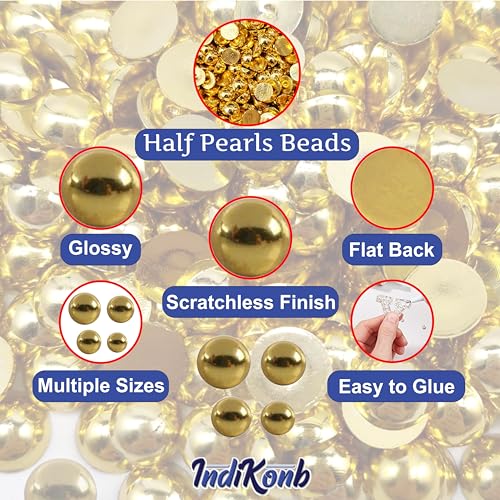 INDIKONB 2600 Half Cut Gold CCB Plastic Beads - Flat Back Beads for DIY Crafts, Jewelry Making - Sizes 4 5 6 8 mm (Large) - Image 5