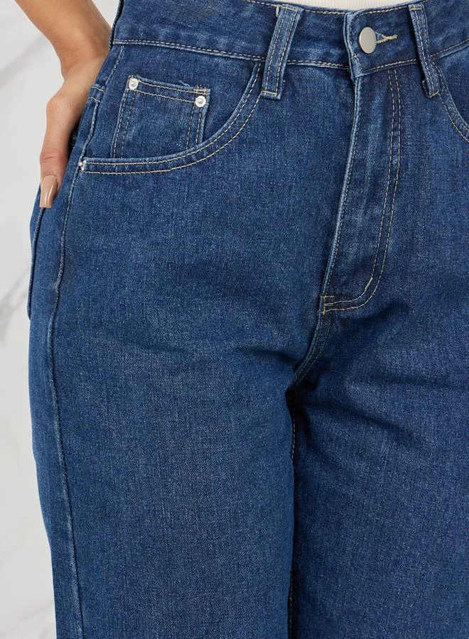 Styli Mid Wash Tapered Fit Jeans with Pockets