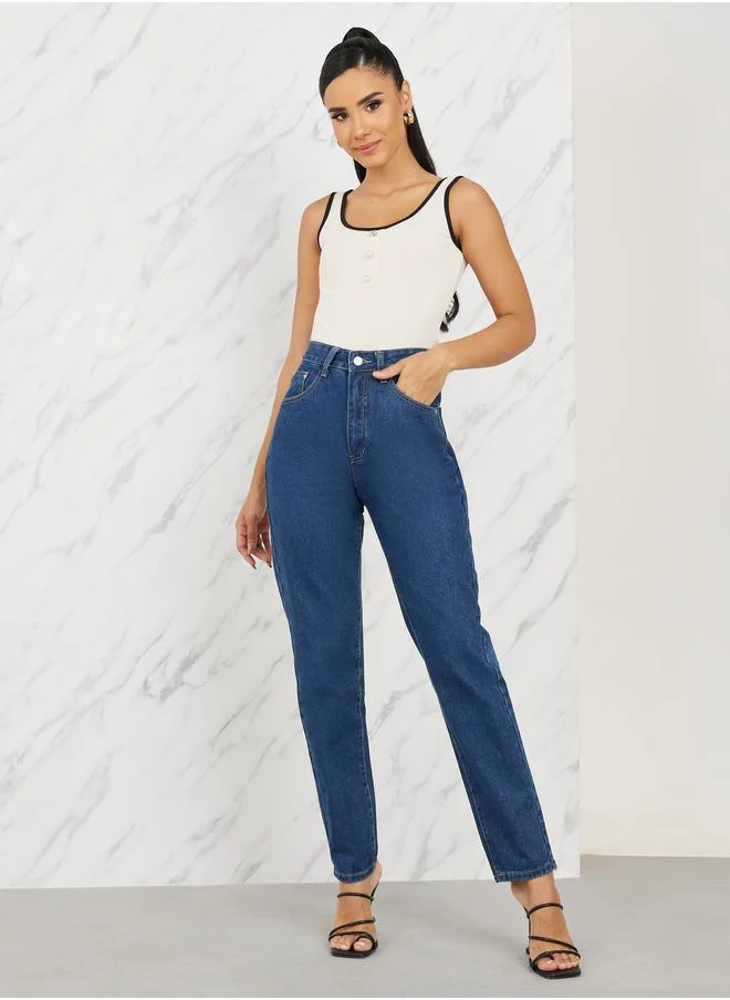 Styli Mid Wash Tapered Fit Jeans with Pockets