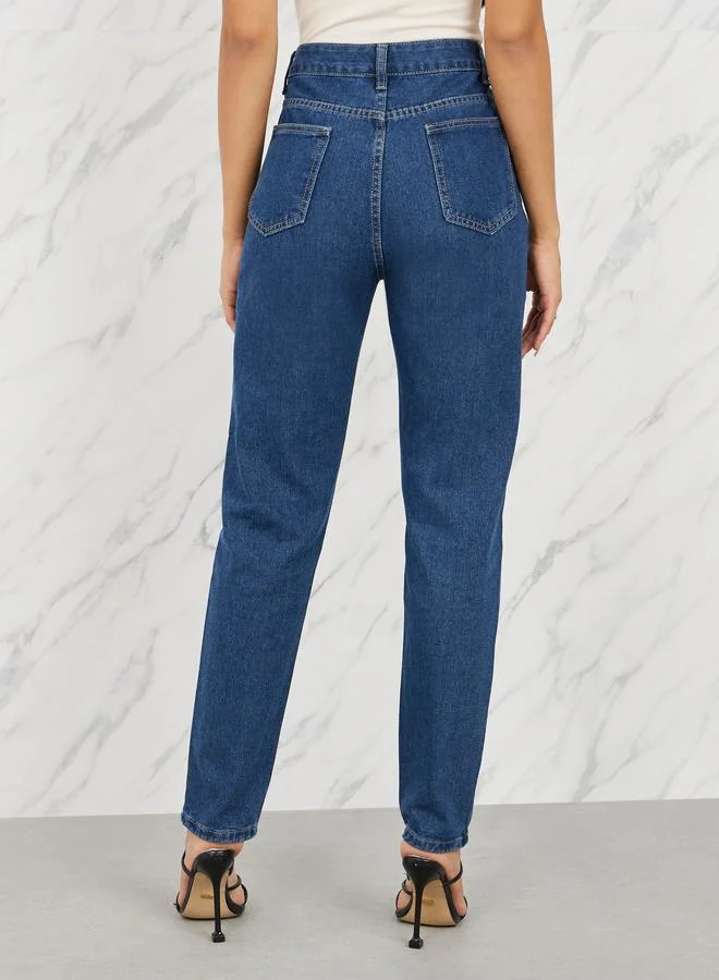 Styli Mid Wash Tapered Fit Jeans with Pockets