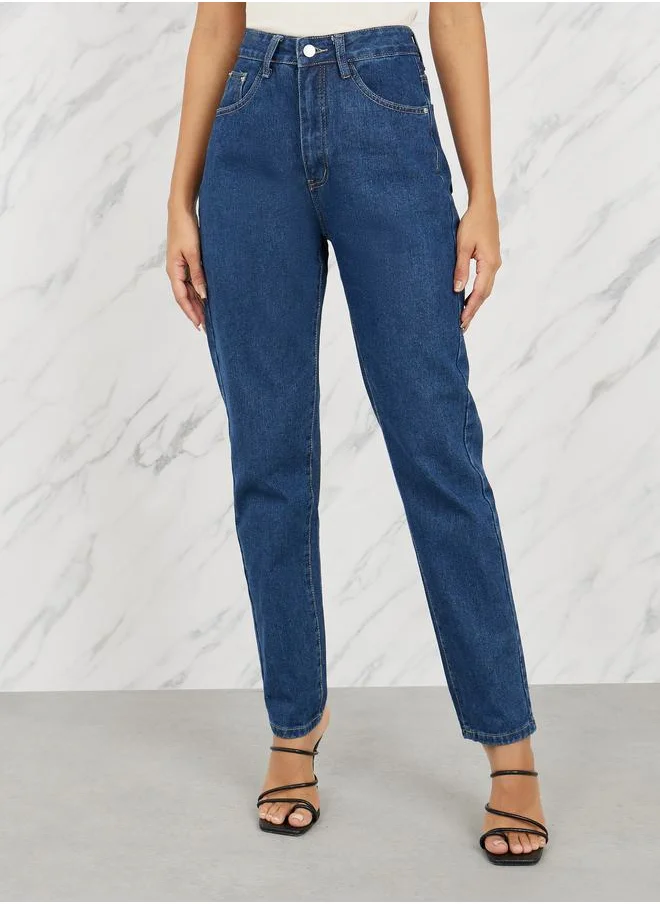Styli Mid Wash Tapered Fit Jeans with Pockets