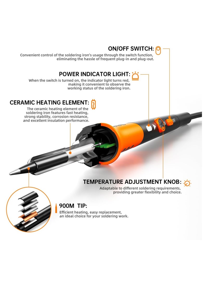 Joyelink Soldering Iron Premium Kit, 60W Soldering Gun with Ceramic Heater, 12-in-1 Soldering Tool, Adjustable Temperature 200 to 450°C, Includes Soldering Iron Tip, Solder Wire, Pump and Paste  - Image 2