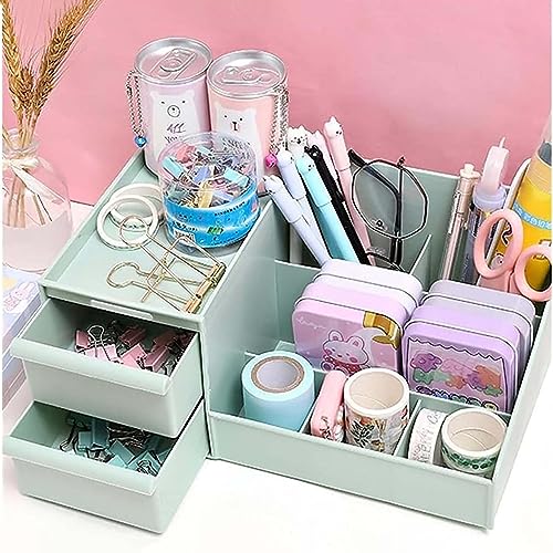 ALOXE Cosmetic Organizer Box Drawers Storage Plastic Stationary Box | Make Up Organiser for Women (Green) - Image 3