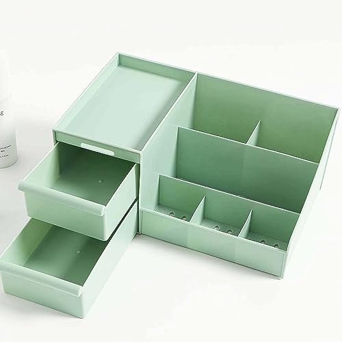 ALOXE Cosmetic Organizer Box Drawers Storage Plastic Stationary Box | Make Up Organiser for Women (Green) - Image 2