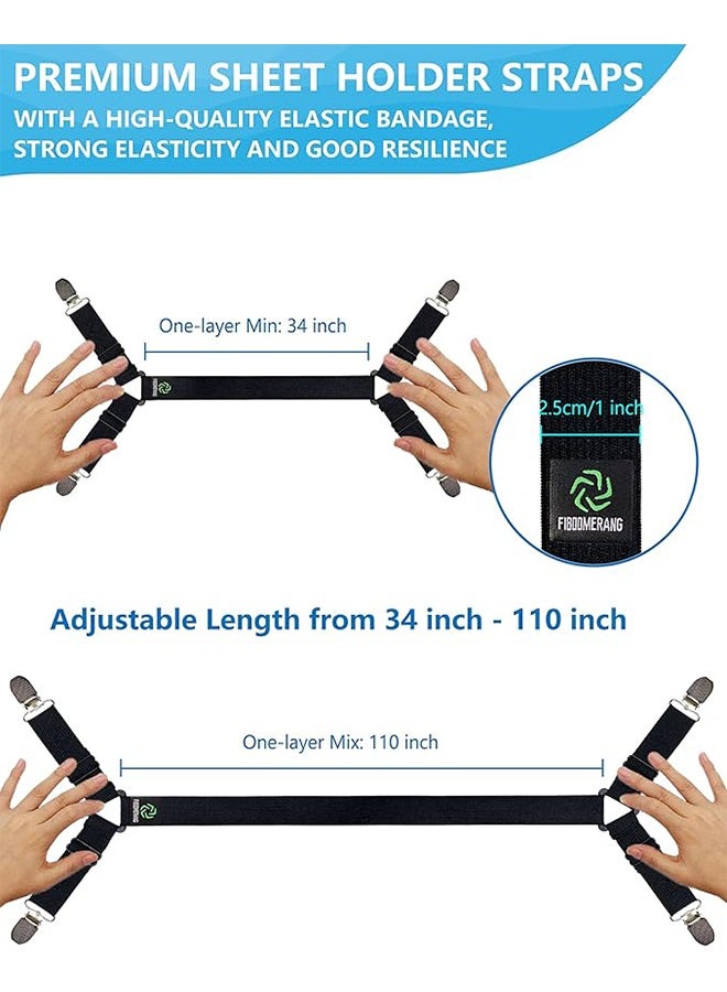 3 Pieces Bed Sheet Holder Straps, Adjustable Elastic Fasteners, for Bedding Mattress Fasteners - Black - Image 5