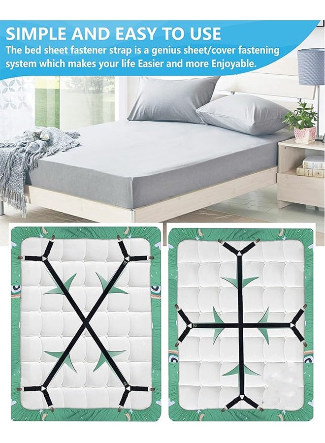3 Pieces Bed Sheet Holder Straps, Adjustable Elastic Fasteners, for Bedding Mattress Fasteners - Black - Image 2