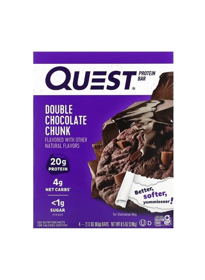 Quest Nutrition Protein Bar Double Chocolate Chunk 4 Bars 2.12 oz 60 g Each - Image 1