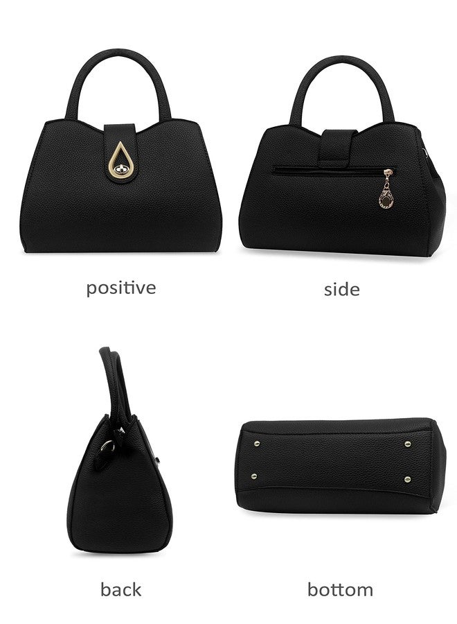 Pahajim PU Leather Purse for Women Ladies Top Handle Handbags Designer Work Cute Satchel Tote Bags (black) - Image 2