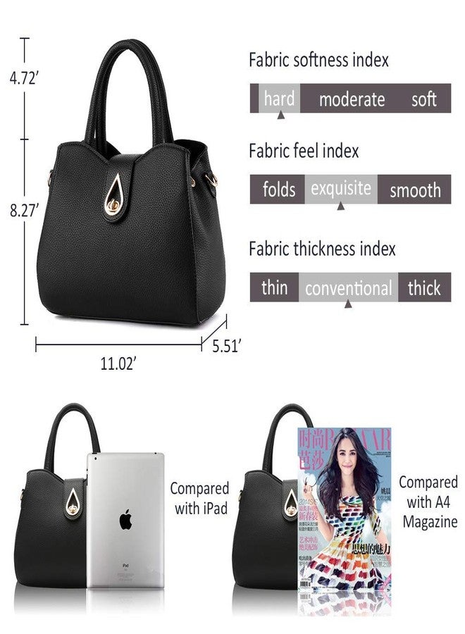 Pahajim PU Leather Purse for Women Ladies Top Handle Handbags Designer Work Cute Satchel Tote Bags (black) - Image 5