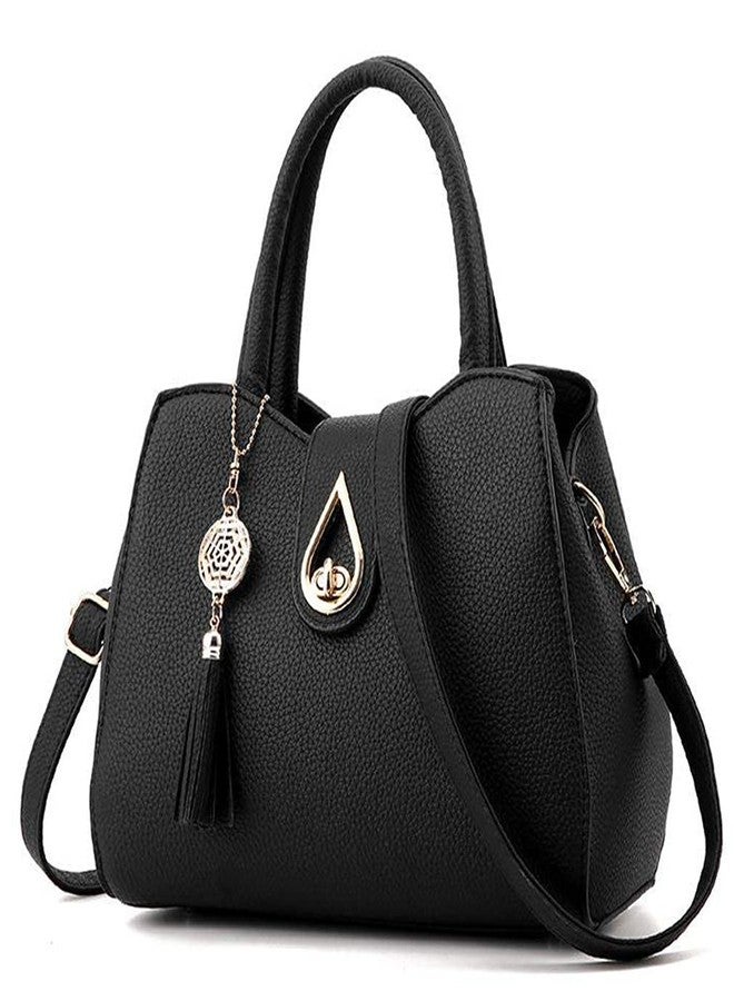 Pahajim PU Leather Purse for Women Ladies Top Handle Handbags Designer Work Cute Satchel Tote Bags (black) - Image 1